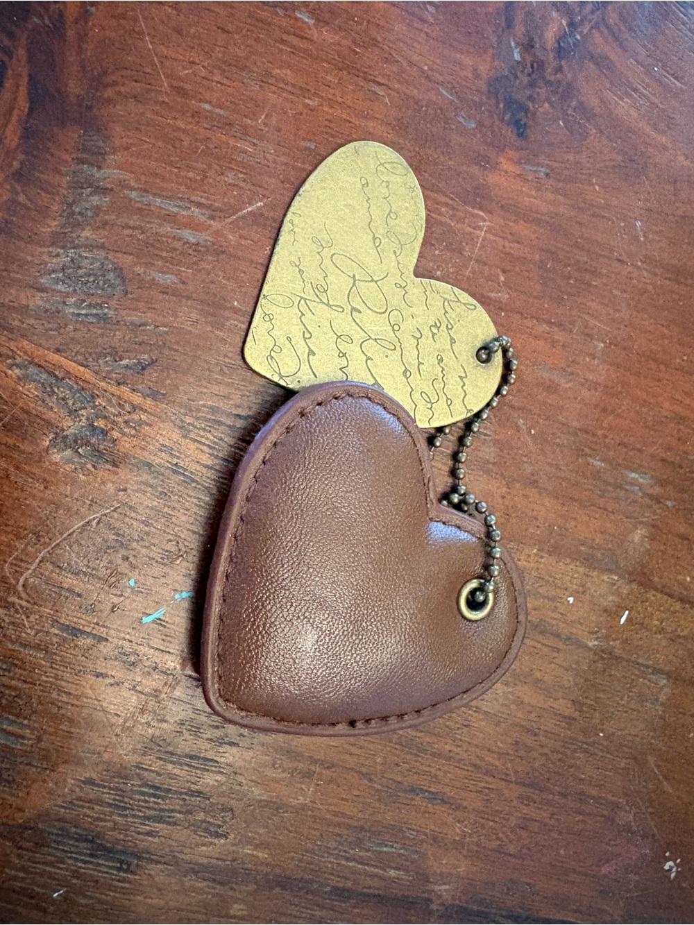 Brown Heart Keychain with Brass Tag Relic Love